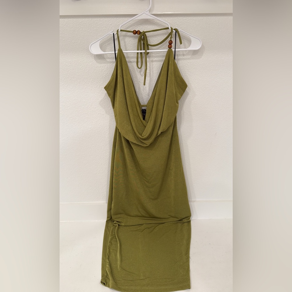 Olive Green Draped Halter Dress
